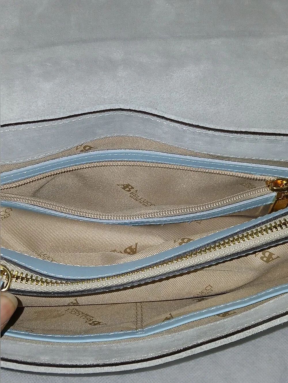 A. Bellucci Two-Tone Light Blue/Gray Leather and Sued Chain Shoulder Bag